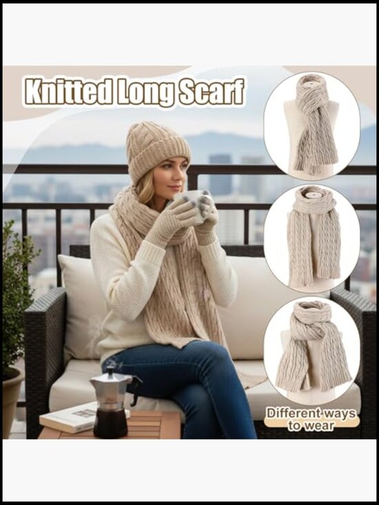 Winter Beanie Hat Scarf Gloves Ear Warmer Set Acrylic Fleece Knit main image 7